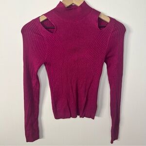 *NWT* Express Pink/Purple Ribbed Mock Neck Shoulder Cutout Sweater, Size Small